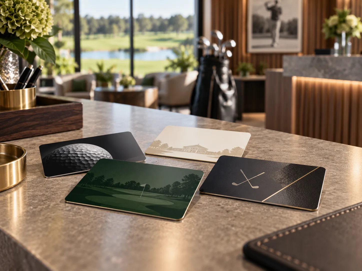 Plastkort til golfklubber med forskellige professionelle golfdesigns