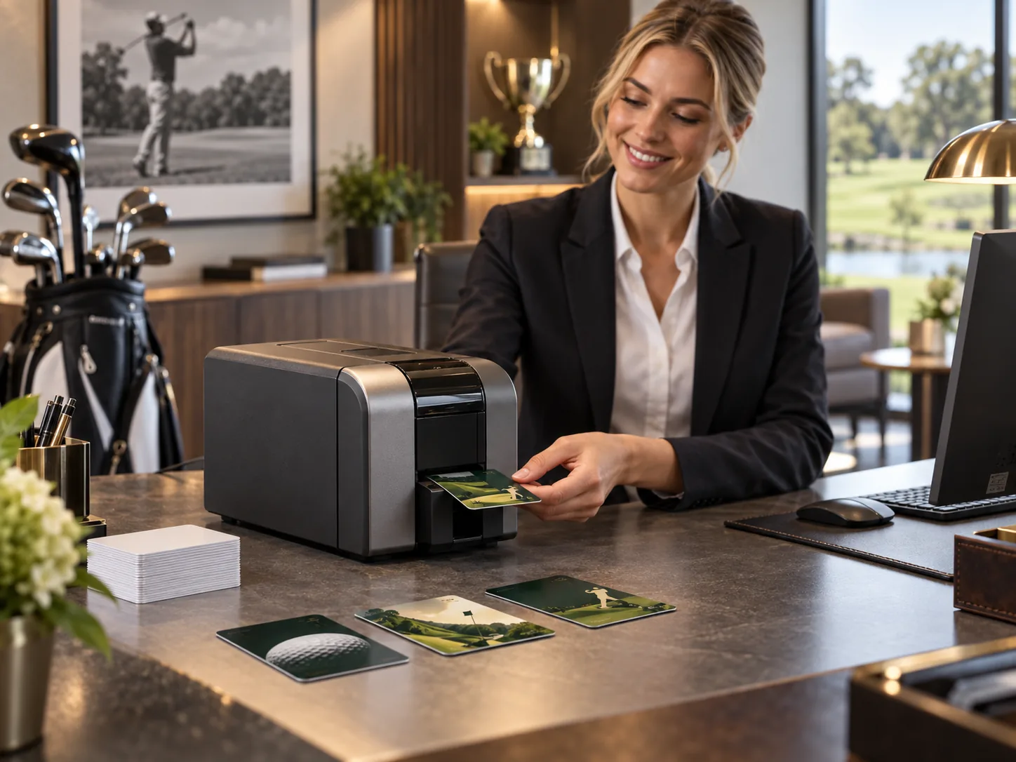 Kortprinter i golfklub der printer medlemskort direkte i receptionen